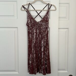American Eagle Rose Velvet Mini Fit and Flare Dress Medium